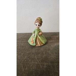 George Good Corporation Vintage Girl Figurine Green Coat Flowers Ceramic Statue
